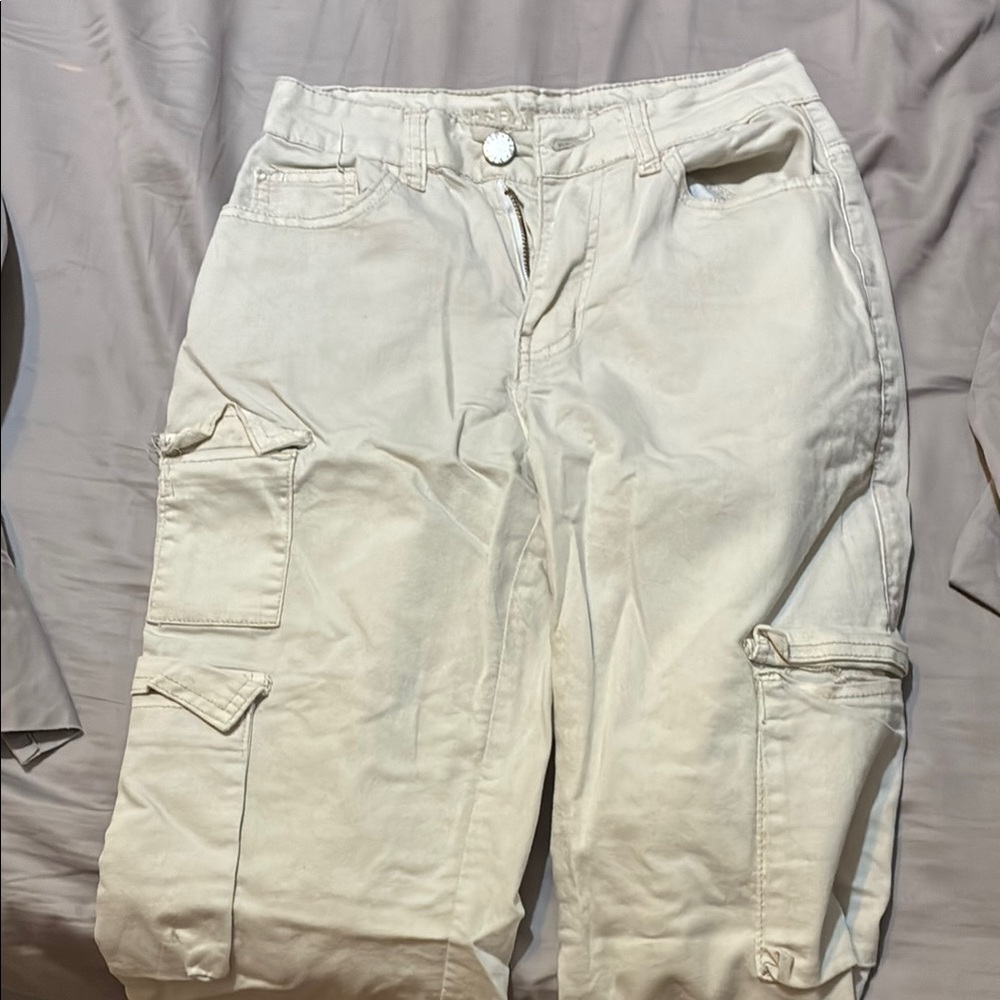 VIP Women's High Rise Cargo Jeans - Cream